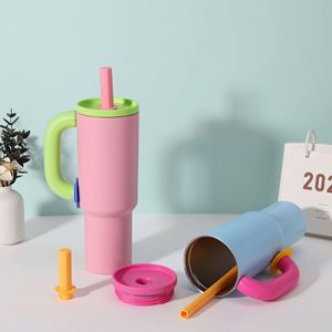 40oz Stainless Steel Travel Tumbler Portable Outdoor Coffee <b>Mug</b> Cup <b>with</b> <b>Handle</b> <b>Plastic</b> Straw Accessory Customized - Product Image 3