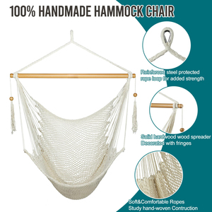 Indoor/Outdoor Caribbean Hanging <b>Hammock</b> Chair Swing Soft-Spun Polyester Rope 300 Pound Capacity Swing Large Macrame Chair - Product Image 2