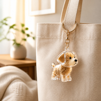 Porte-clés en peluche chiot avec coque transparente en PU, pendentif pour sacs, mignon porte-clés chien, cadeau pour les amoureux des chiens