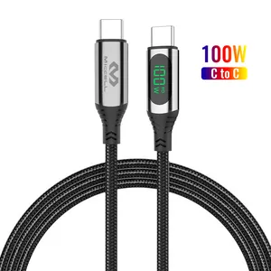 Nylon braided Type-C data cable Fast charging 100W PD cable braided material real-time digital display transparent 100W cable