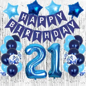 16,18, 21, 40 forniture per feste di compleanno Happy Birthday Banner Star Foil palloncini in lattice Set di decorazioni per feste di compleanno blu Navy