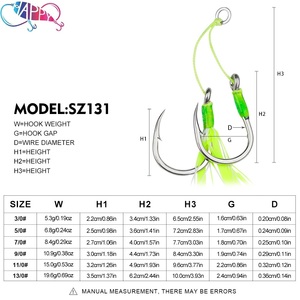 Nouveau 3/0 # -13/0 #   2 paires d'hameçons doubles lumineux pré-montés avec jupe en silicone pour la pêche en mer depuis un bateau - Product Image 3