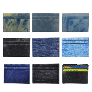 WRIZA Porte-cartes en jean personnalisé avec motif, protection RFID, portefeuille fin pour cartes de crédit, étui minimaliste en jean pour cartes de visite - Product Image 4