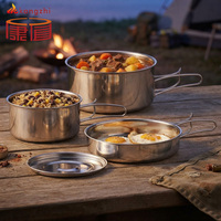 Ensemble de cuisine de camping portable, poignée pliable, acier inoxydable 304, résistant à la rouille, facile à nettoyer, kit de casseroles et poêles d'extérieur léger pour