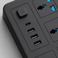 Multiprise industrielle sur mesure 2m 2000W 6 prises universelles avec ports USB Type-C et interrupteur de contrôle
