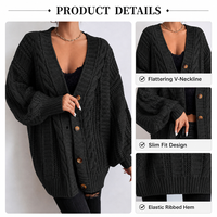 Cardigan long à capuche imprimé lettres - Manteau en tricot oversize ouvert sur le devant pour femme, idéal automne-hiver (vente en gros)