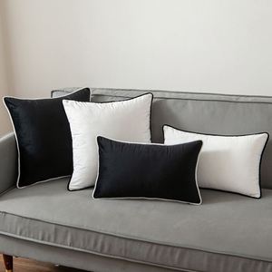 Custom Size Black White Velvet Pillow With Piping Wholesale Soft <b>Throw</b> Cushion <b>Cover</b> for <b>Sofa</b> Bedroom Home Decor - Product Image 1