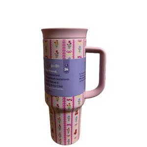 Nouvelle arrivée, bouteille d'eau ovale de luxe à fleurs, sans BPA, 40 oz, gobelets isothermes avec poignée, couvercles et paille, vente en gros pour les voyages en voiture - Product Image 2