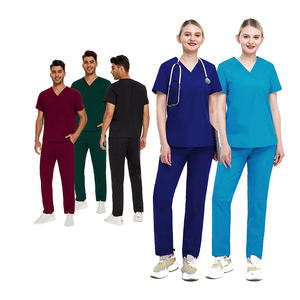 Conception Simple Multi Couleur Disponible 42019 Poche Avant Manches Courtes Jambe Droite Pantalon Hôpital Scrubs Uniformes pour Femmes Hommes - Product Image 4
