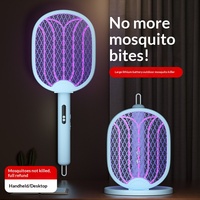 Raquette électrique anti-moustiques 2 en 1 avec lumière UV, rechargeable, pour la lutte contre les nuisibles en intérieur et en extérieur