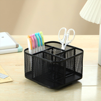 Organisateur de bureau rotatif carré en métal maillé, élégant porte-stylos pour la maison et le bureau, rangement pour crayons et pinceaux de maquillage