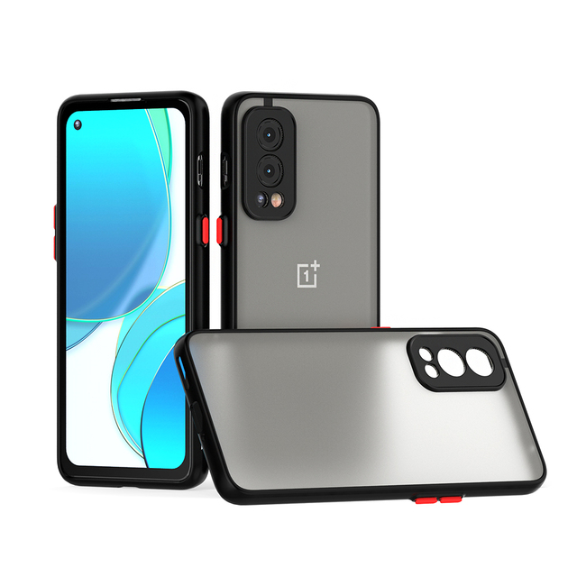 For OnePlus 7T Matte Transparent Back Smoke case with Color Button Shockproof Tpu Pc Hybrid Phone Cover for OnePlus 7T Pro