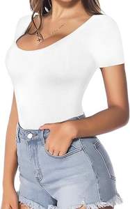 ผู้หญิงที่กําหนดเองเสื้อยืดตักคอแขนสั้นเสื้อยืดสลิมฟิตเสื้อยืดเสื้อที - Product Image 4