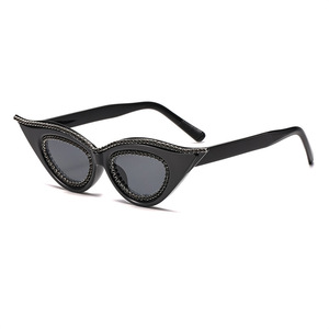 Cat-Eye Sunglasses Black Rhinestone Embellished UV400 Protection Women Fashionable Street Style Plastic Frame Ac Lens - Product Image 1