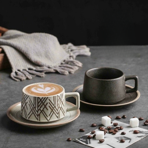Tasses à café et à thé rétro de style japonais avec logo personnalisé, tasses à expresso, sous-verres en céramique, soucoupes, ensembles de tasses à thé en céramique - Product Image 2