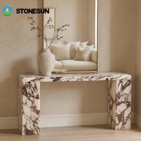 Table console convertible en marbre Calacatta Viola naturel de luxe StoneSun pour salon, chambre à coucher, maison moderne
