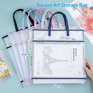 <span class=keywords><strong>Sac</strong></span> de rangement 16*16 en PVC double couche, grande capacité, transparent, pour projets artistiques, broderie, documents, avec fermeture éclair et poignée - Product Image 2