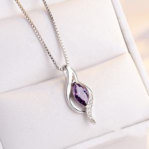 Liontin Kalung GP65 <span class=keywords><strong>Trendy</strong></span> Diamond 925 Sterling <span class=keywords><strong>Silver</strong></span> Evil Eyes dengan Batu Zirkon CZ Ungu Bentuk Tetesan Air untuk Wanita - Product Image 3