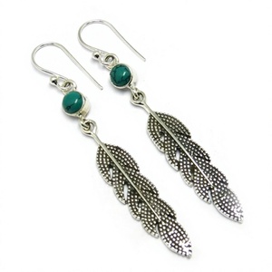 Boucles d'oreilles manchette bohèmes uniques en argent sterling 925 avec turquoise verte, certifiées, unisexe, pour femme, vente en gros, bijoux en pierres précieuses pour soirée - Product Image 2