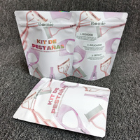 Sachet d'emballage refermable personnalisé en gros avec impression couleur intégrale, pochette souple à fermeture éclair avec vernis sélectif UV pour maquillage et kit de cils