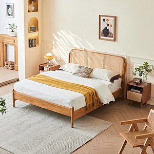 Japandi Rubberwood Frame French Rattan Headboard Kids / King Modern <b>Bed</b> for Hotel Bedroom Middle East Furniture TC1529 Crafted W - Product Image 3