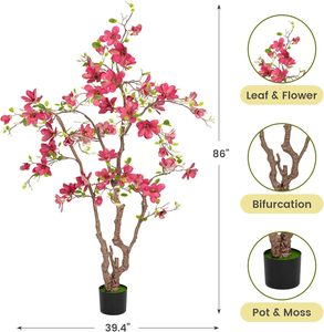 Arbre de Magnolia Artificiel en Plastique, 2,07 m, 57 Fleurs <span class=keywords><strong>Fuchsia</strong></span>, Plantes Artificielles Hautes pour Décoration Intérieure/Extérieure, Salon, Escalier, Porche - Product Image 2