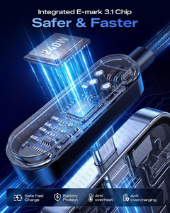 Cable USB C a USB C 2 en 1, 240W, Carga Rápida, Soporte para Teléfono Integrado, Cable Trenzado Tipo C de 1.5 Metros con Conector en T de 90 Grados - Product Image 3