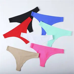 200MOQ Custom Logo G-string Panty Mooie Ijs Zijde Naadloze Ondergoed Bedrukte Vrouwen Naadloze String Ropa Interieur