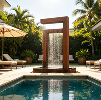 Fontaine de jardin moderne en acier Corten rouillé rouge avec cascade LED extérieure pour bassins, jardins, piscines, murs et décoration artistique résistante aux intempéries