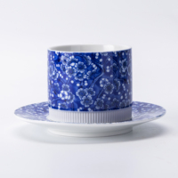 Ensemble de tasses et soucoupes en porcelaine traditionnelle bleu et blanc à motif de fleurs de prunier, tasse à café en céramique de style oriental avec emballage cadeau