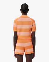 Camisa de punto a rayas informal de verano para mujer, top de punto de manga corta de malla transpirable para ropa de playa