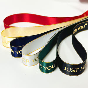 شريط ساتان مطبوع حسب الطلب بحافة ذهبية من البوليستر بالجملة لتغليف هدايا عيد الميلاد وعيد الأم وعيد الحب والزفاف والشموع المنزلية - Product Image 3