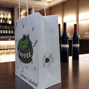 Bolsa de Papel Kraft Blanca de Lujo para Vino con Impresión Personalizada, Ideas de Diseño Creativo para Empaque de Bodegas y Tiendas de Licores - Product Image 1