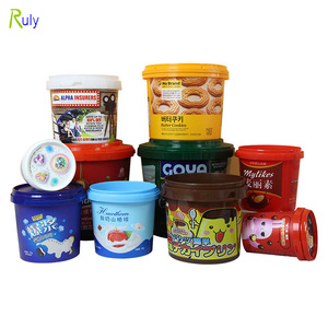 Cubo <span class=keywords><strong>de</strong></span> Plástico Hermético <span class=keywords><strong>de</strong></span> Grado Alimenticio <span class=keywords><strong>para</strong></span> Helado y Galletas con Etiqueta Personalizada y Tapa, 380ml 1L 2L 1 Galón - Product Image 1