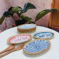 Panier à collation ovale en rotin tressé, style rétro et luxe léger, support de rangement pour assiettes, panier à fruits et desserts tressé, style Instagram