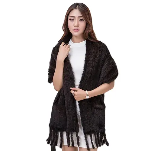 MWFur moda vizon Haur sıcak eşarp Lady kış sezon için sokak moda vizon kürk eşarp kadın örme kürk şal ile cep