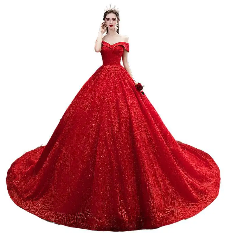 Fashion New White/Red Bridal Wedding Gowns Off the Shoulder African Bride Wedding Dresses