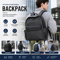 Sac à dos pour ordinateur portable tendance en cuir PU monogrammé, imperméable, multi-poches, pour les trajets quotidiens et les voyages