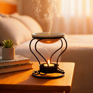 Romántico Calentador de Aceite para Velas de Té Europeo, Quemador de Aceite Metálico con Plato de Cerámica para Velas de Té - Product Image 5