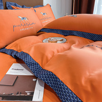 Parure de lit lavable en Machine, ensemble de literie 100% coton Orange avec housse de couette, broderie, 4 pièces