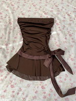 Robe mini trapèze sans bretelles froncée à nouer à la taille pour femme, tenue de soirée et de club, vente en gros, personnalisable