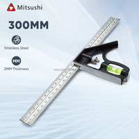 Règle d'angle combinée réglable Mitsushi 300 mm, jauge 45/90 degrés avec niveau à bulle, outils à main