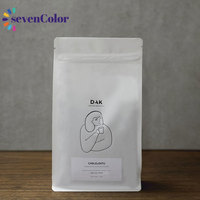 Sacs d'emballage personnalisés à fond plat en papier kraft blanc pour thé et café en grains avec fermeture éclair, valve et doublure en aluminium