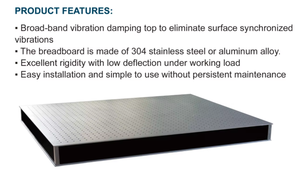 Breadboard Antivibrazioni Non Magnetico MOT-W, Spaziatura Fori 25x25mm, Fori Filettati M6 per Breadboard Ottico di Precisione - Product Image 2
