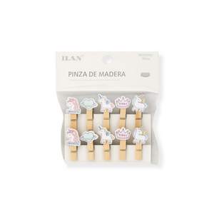 Ilan Mollette in Legno 3,5cm 10pz Design Unicorno per Abbigliamento Neonato - Product Image 1