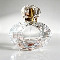 Flacon de parfum de luxe en forme de cœur, 75 ml, design à facettes, en verre transparent avec pulvérisateur, estampage à chaud, vente en gros