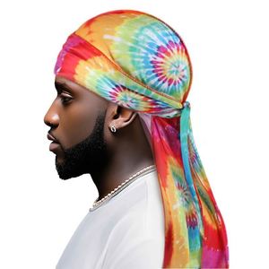 Durag en satin soyeux avec logo personnalisé, pour ondulations 360, queue extra longue, broderie 3D, foulard de créateur, bonnet de compression pour hommes - Product Image 1