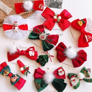 Christmas Celebration Headwear Vintage Red Velvet Bow Hairpin Cute Santa Claus Elk Sequin Hair Clips Girl Children's Headwear