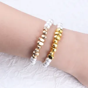 Handmade Freshwater Natural White Baroque Pearl 18k Plated Gold Square Natural Beads Pearl Bracelet Jewelry