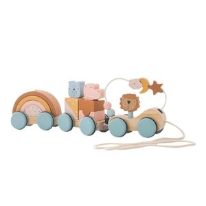 Juguete de tracción multifuncional de madera para niños con carro de inteligencia de Educación Temprana de animales León con mango de cuerda - Product Image 3